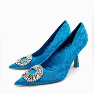 ZARA EMBELLISHED HEELS RHINESTONE JEWEL GEM APPLIQUÉ NEW WITH TAGS US 7.5/EUR 38